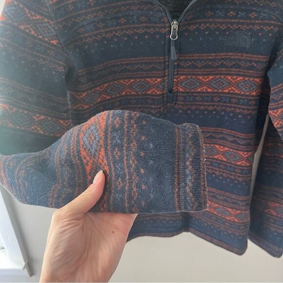 North Face Fleece Half Zip Aztec Stripe Navy Sienna - Picture 3 of 4